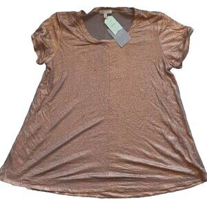 Bordeaux Anthropologie 100% Linen Gold Metallic Scoop Neck Round Hem Women's S/P